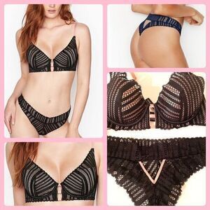 Victoria’s Secret Set Very Sexy Lace Line Plunge & Cheeky Panties Black & Pink